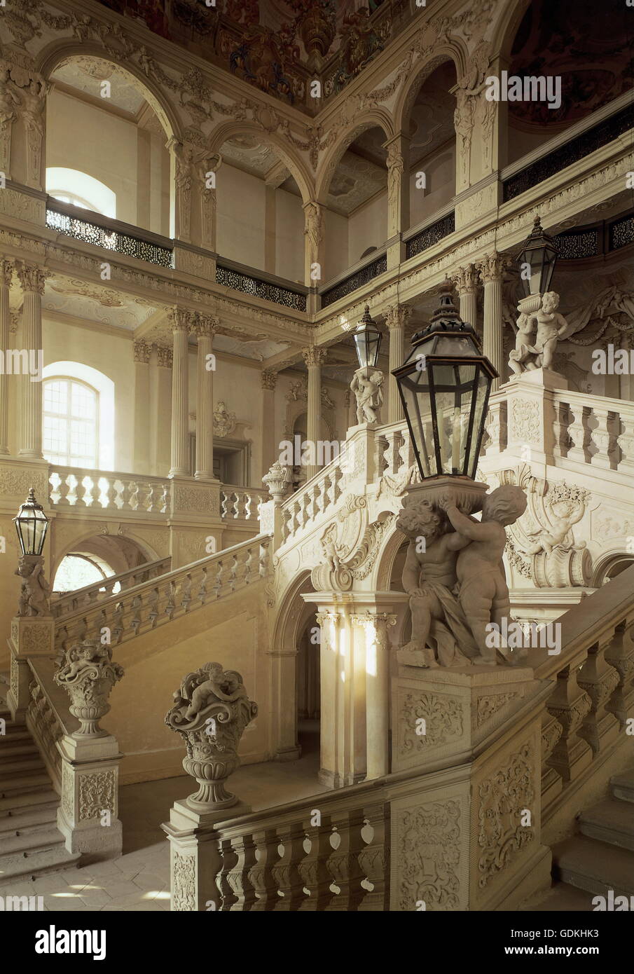 Geographie / Reisen, Deutschland, Bayern, Pommersfelden, Schlösser, Schloss Weißenstein, Innenansicht, Treppe, Gebäude Besitzer: Lothar Franz von Schoenborn, (1655-1729) Stockfoto