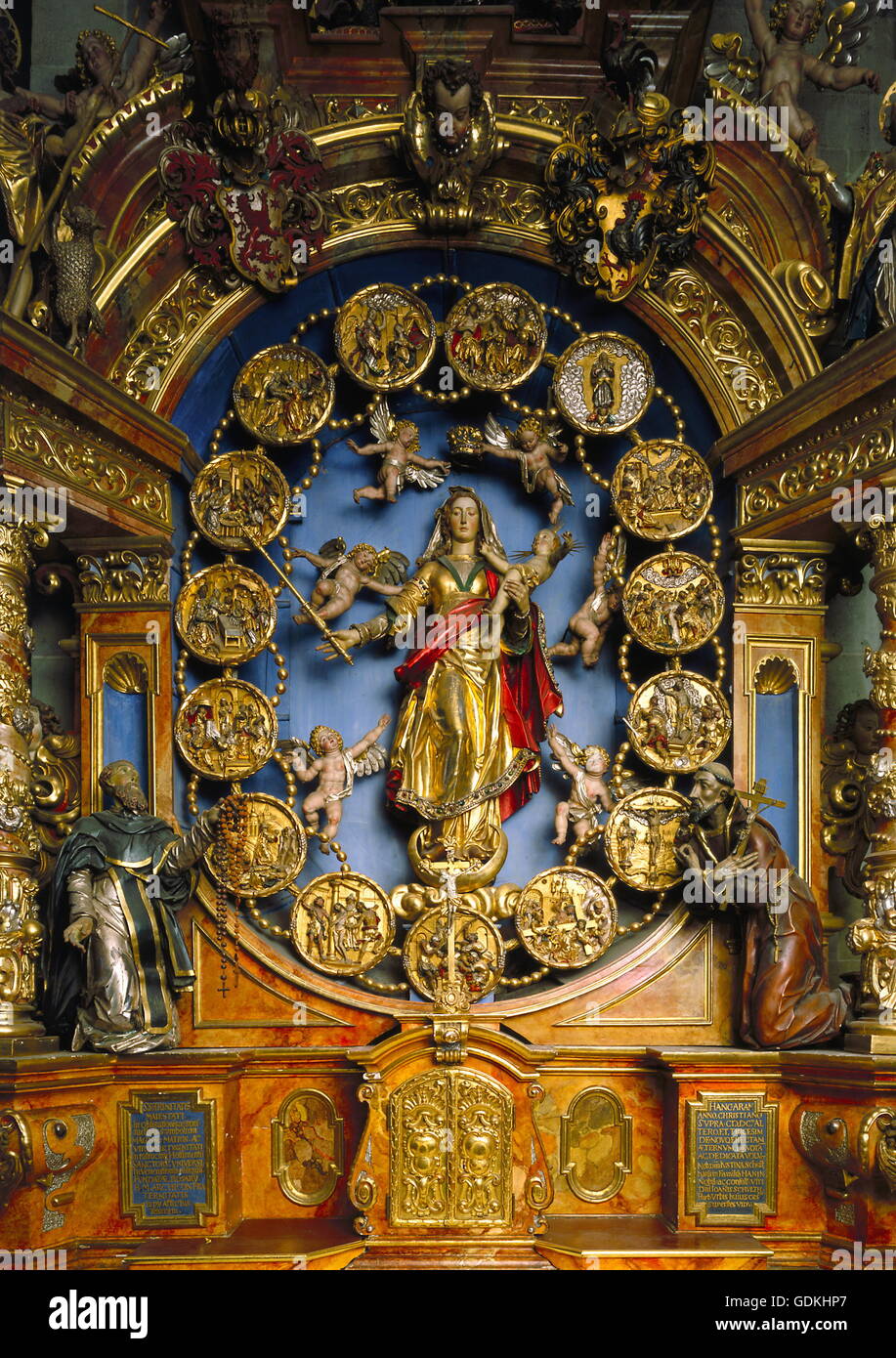 Geographie / Reisen, Deutschland, Baden-Württemberg, Überlingen, Gebäude, Kirche, Klosterkirche St. Nichlas, Innenansicht, Detail: Rosenkranz-Altar von Martin und Michael Zuern, (1645), Stockfoto