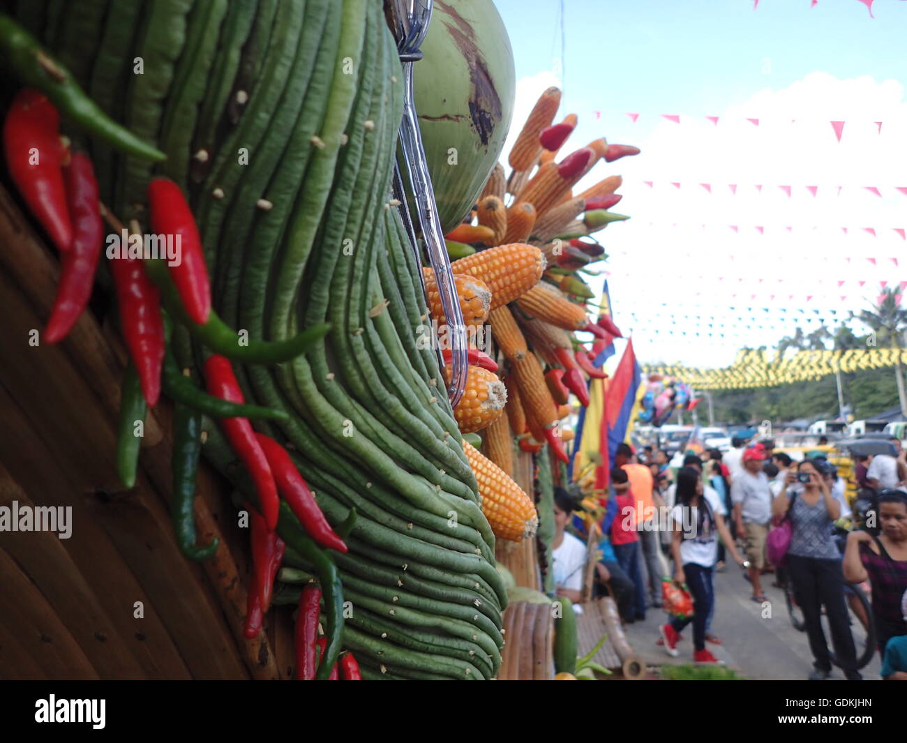 Koronadal City, Philippinen. 18. Juli 2016. Verschiedene landwirtschaftliche Produkte und Kunsthandwerk von South Cotabato wurden durch künstlerisch gestaltete Häuser in Koronadal Stadt angezeigt, während der 50. Jahrestag der Gründung der Provinz vorgestellt. Tausende von lokalen Zuschauer waren beeindruckt von der Kreativität der Bewohner der genannten Provinz in Mindanao. © Sherbien Dacalanio/Pacific Press/Alamy Live-Nachrichten Stockfoto