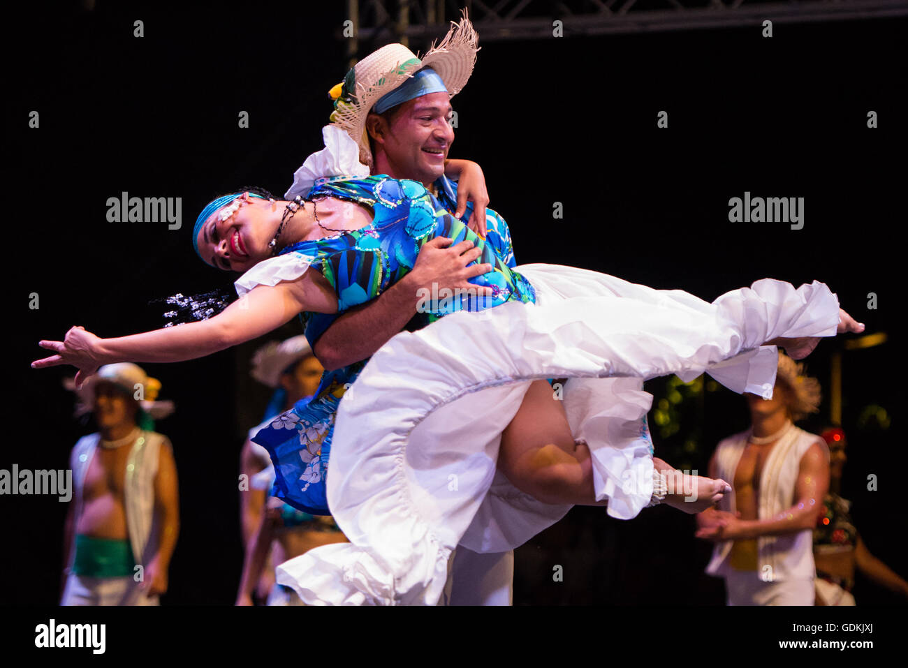 Inspiraciones Costarricenses aus San Jose, Costa Rica, Auftritt beim 28. Folkart International CIOFF Folklore Festival, Sub Folklorefestival von Festival Lent, eines der größten Outdoor-Festivals in Europa. Folkart, Festival Lent, Maribor, Slowenien, 2016. Stockfoto