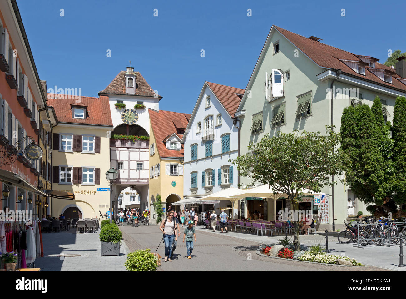 untere Stadt, Meersburg, Bodensee, Baden-Württemberg, Deutschland Stockfoto