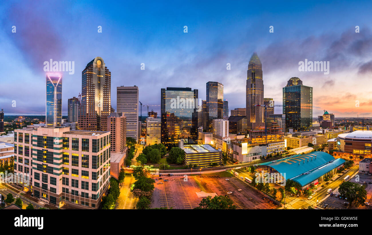 Charlotte, North Carolina, USA uptown Skyline Panorama. Stockfoto