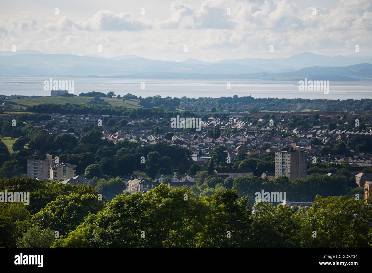 Lancaster in Lancashire Landschaft Blick Dächer flach Küste Meer Küste Häuser Stockfoto