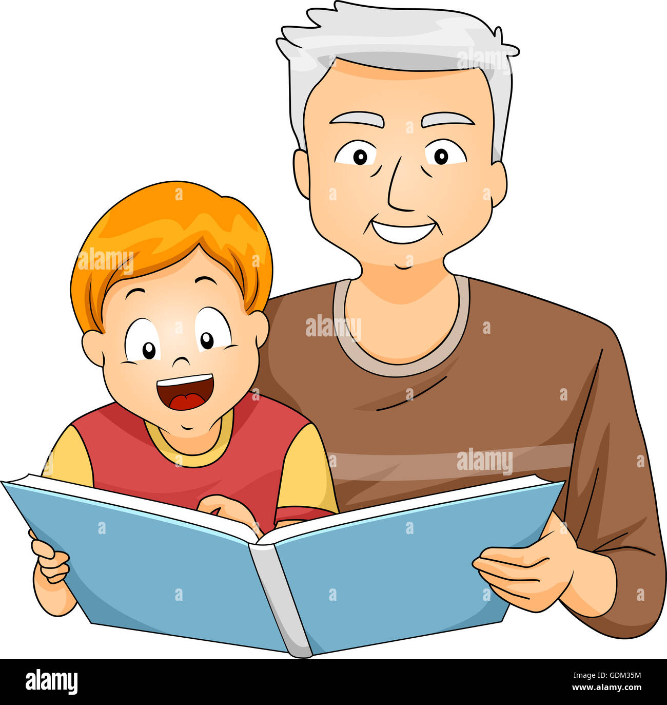 Abbildung einer Großvater Lesung zu seinem Enkel Stockfoto