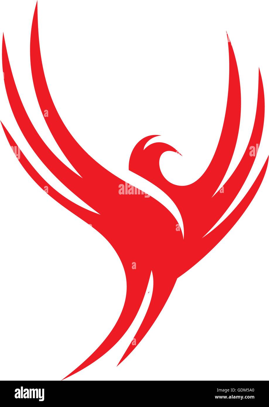 Isolierten roten fliegenden Vogel Vektor-Logo. Flügel ausbreitet, Taube Silhouette Schriftzug. Stock Vektor