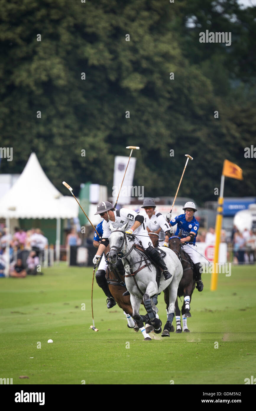 Midhurst, England, 17. Juli 2016. Agustin Merlos La Indiana Polo Team mit dem Ball während des Finales von Jaeger LeCoultre Gold Cup Turnier. Bildnachweis: Anthony Hatley/Alamy Live-Nachrichten Stockfoto