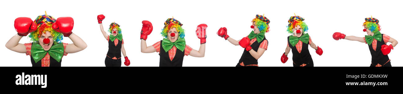 Clown in verschiedenen Posen, isoliert auf weiss Stockfoto