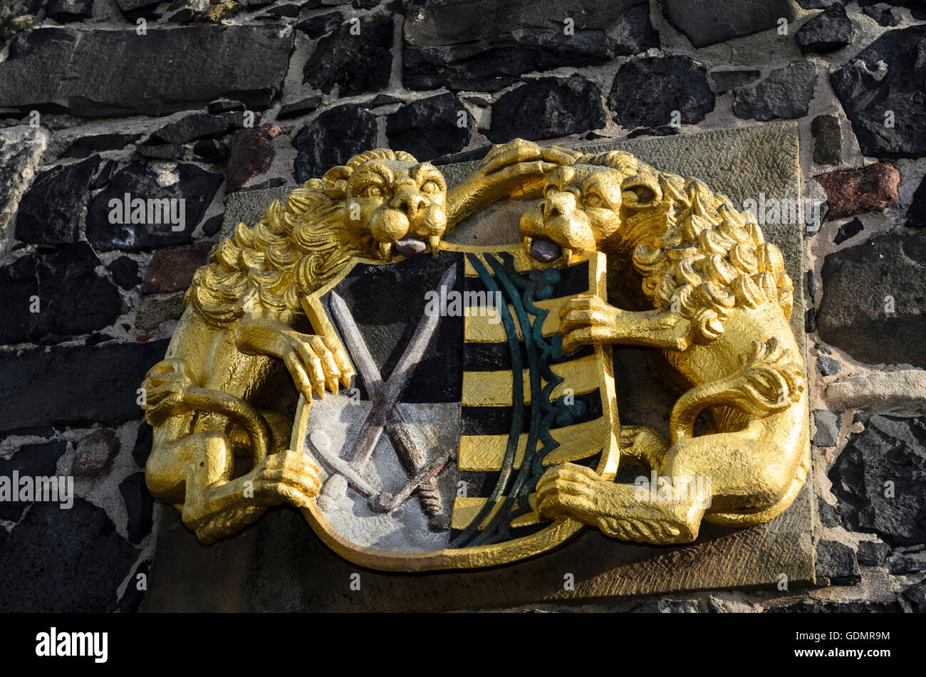 Stolpen: Stolpen Burg: Wappen auf Johannis (Cosel-Turm), Deutschland, Sachsen, Sachsen, Stockfoto