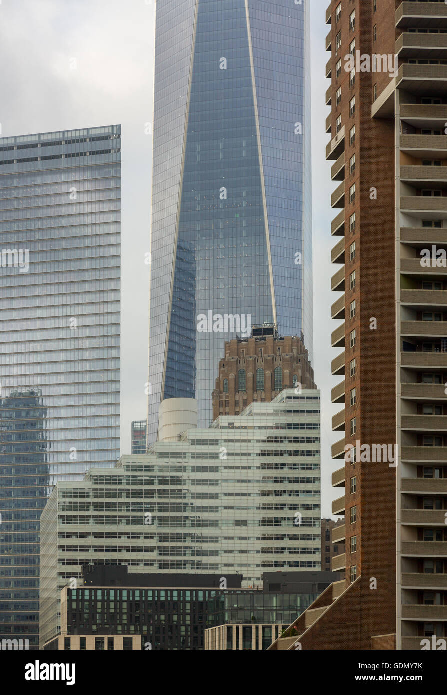 detailliertes Bild von der NYC Stadtbild mit einer Portion der Freedom Tower und andere hohe Hochhäuser in Manhattan Stockfoto