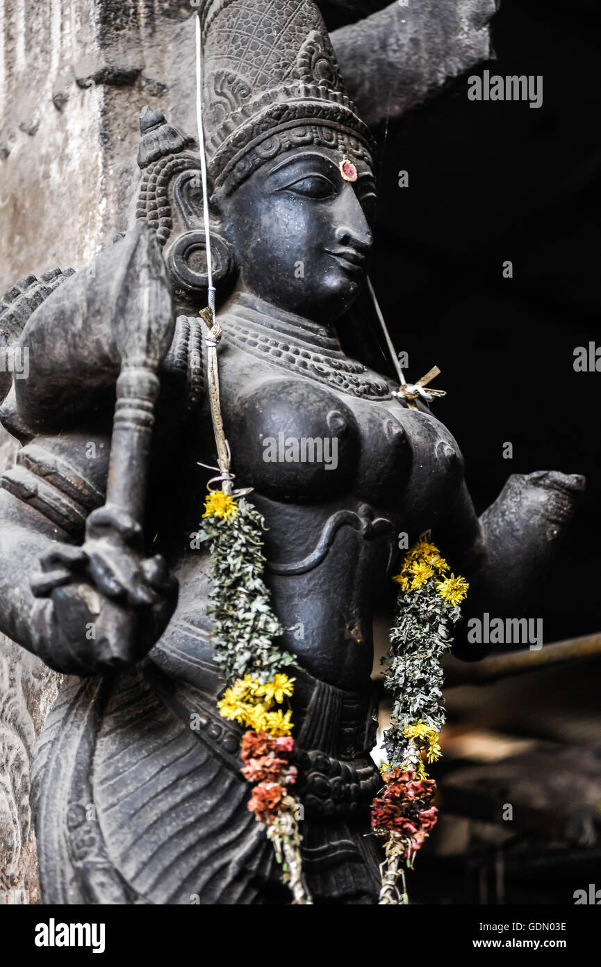 Krieg Göttin Meenakshi, die Göttin mit drei Brüsten, Madurai, Tamil Nadu, Südindien, Sri Meenakshi Temple Sundareshwarar Stockfoto