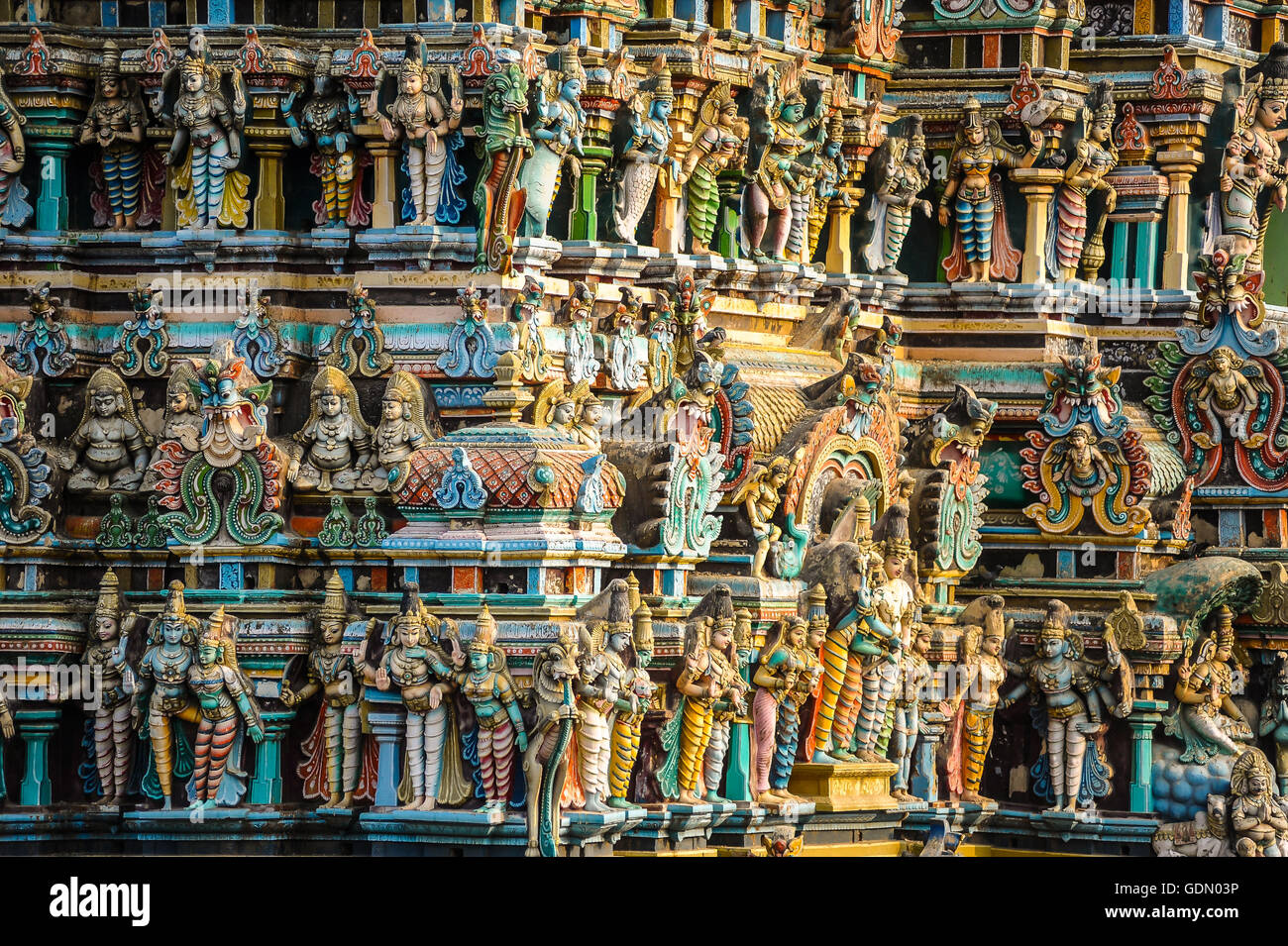 Darstellungen der Götter, Sri Meenakshi Sundareshwarar Tempel, Madurai, Tamil Nadu, Südindien, Indien Stockfoto