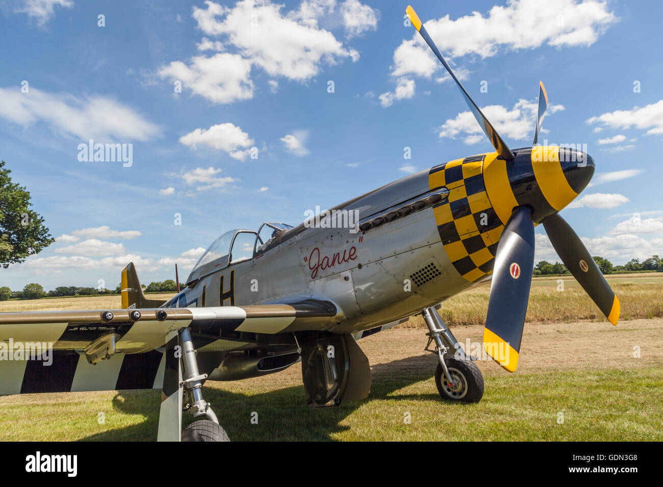 Restauriert flugfähig P - 51D Mustang American Fighter Flugzeug in Hardwick Warbirds Stockfoto