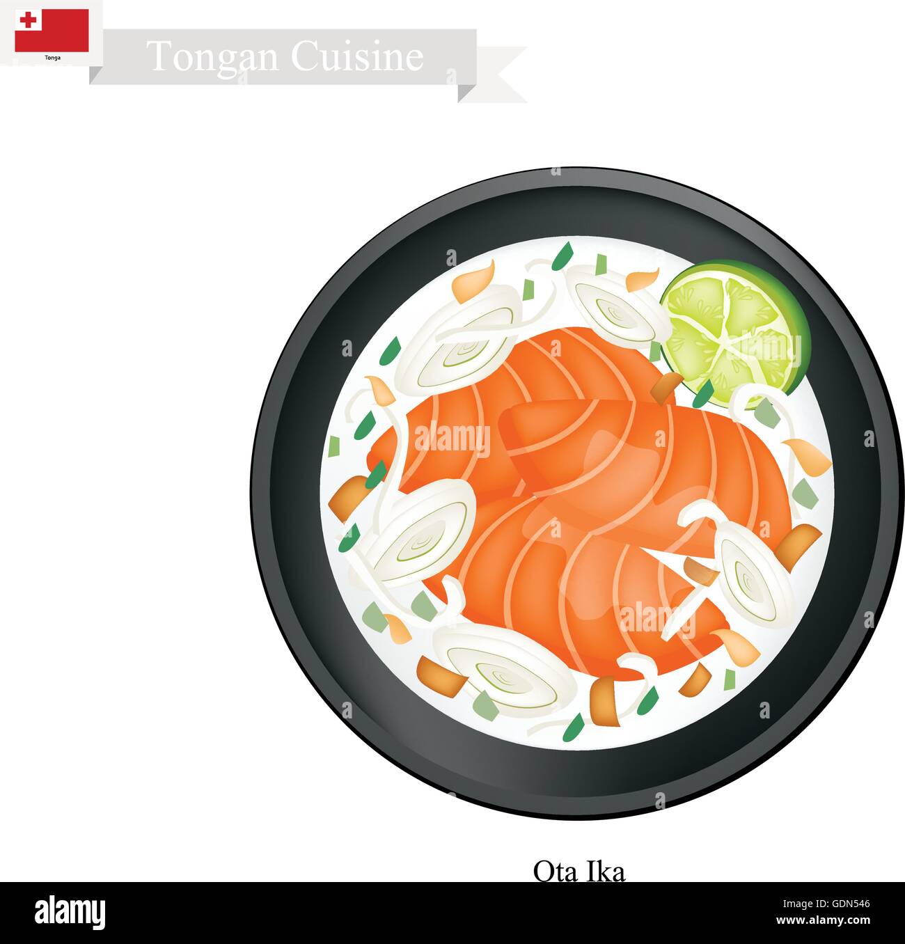 Tongan Küche, Ota Ika oder traditionelle roher Fisch mariniert in Zitronensaft und Kokosmilch. Eines der beliebtesten zum Gericht Stock Vektor