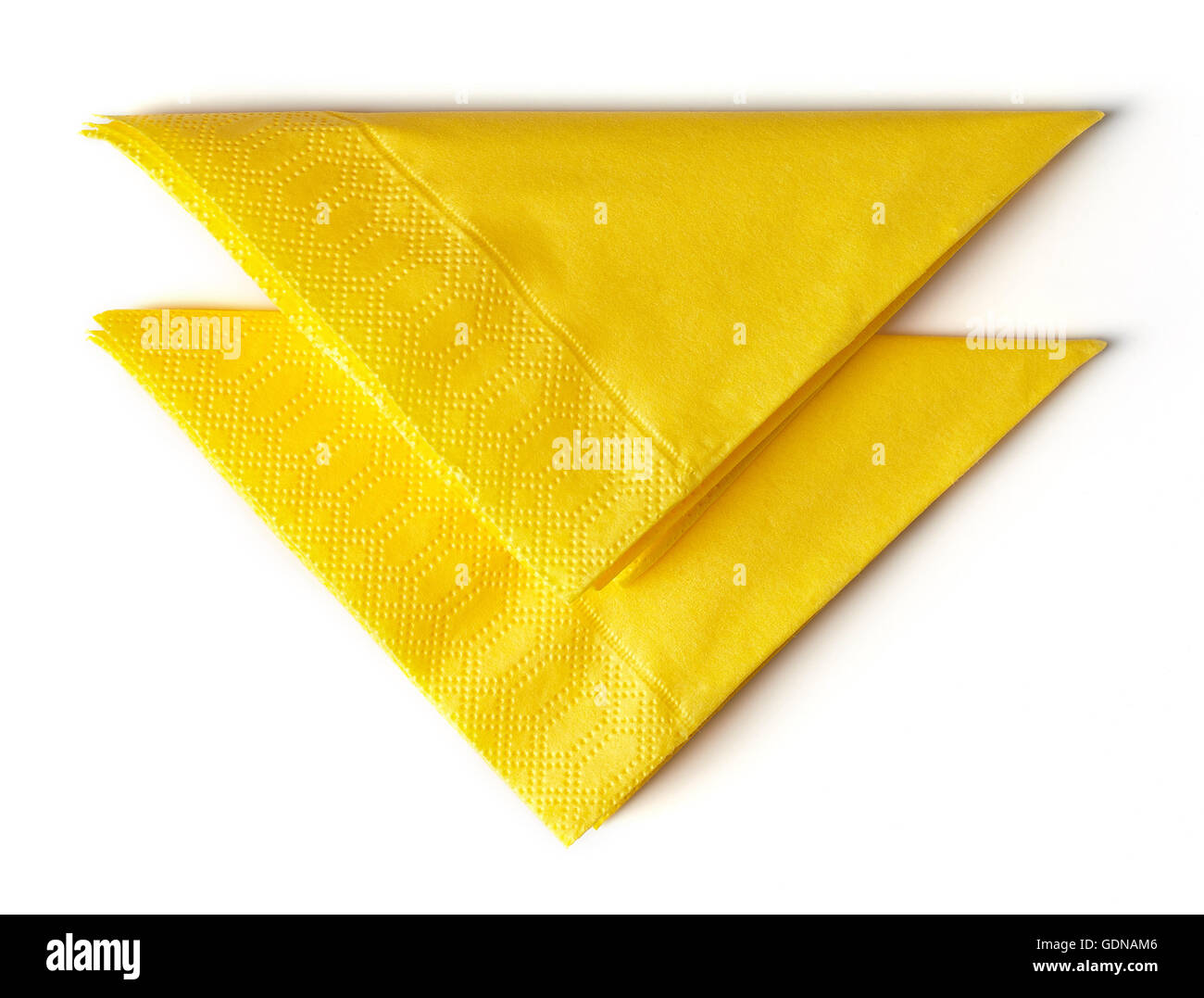 gelbes Papierservietten isoliert auf weißem Hintergrund Stockfoto