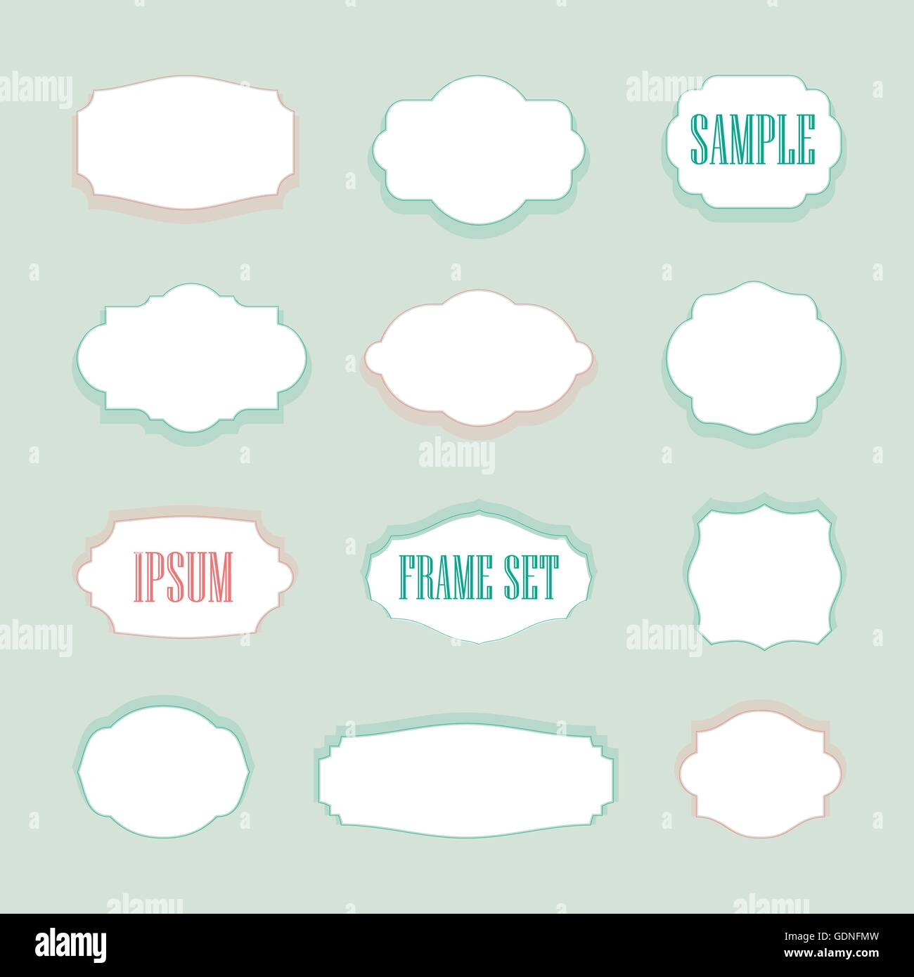 Isolierte stilisierte Bilder Vektor-Logo-Set. Vintage Borders-Logos-Auflistung. Stock Vektor