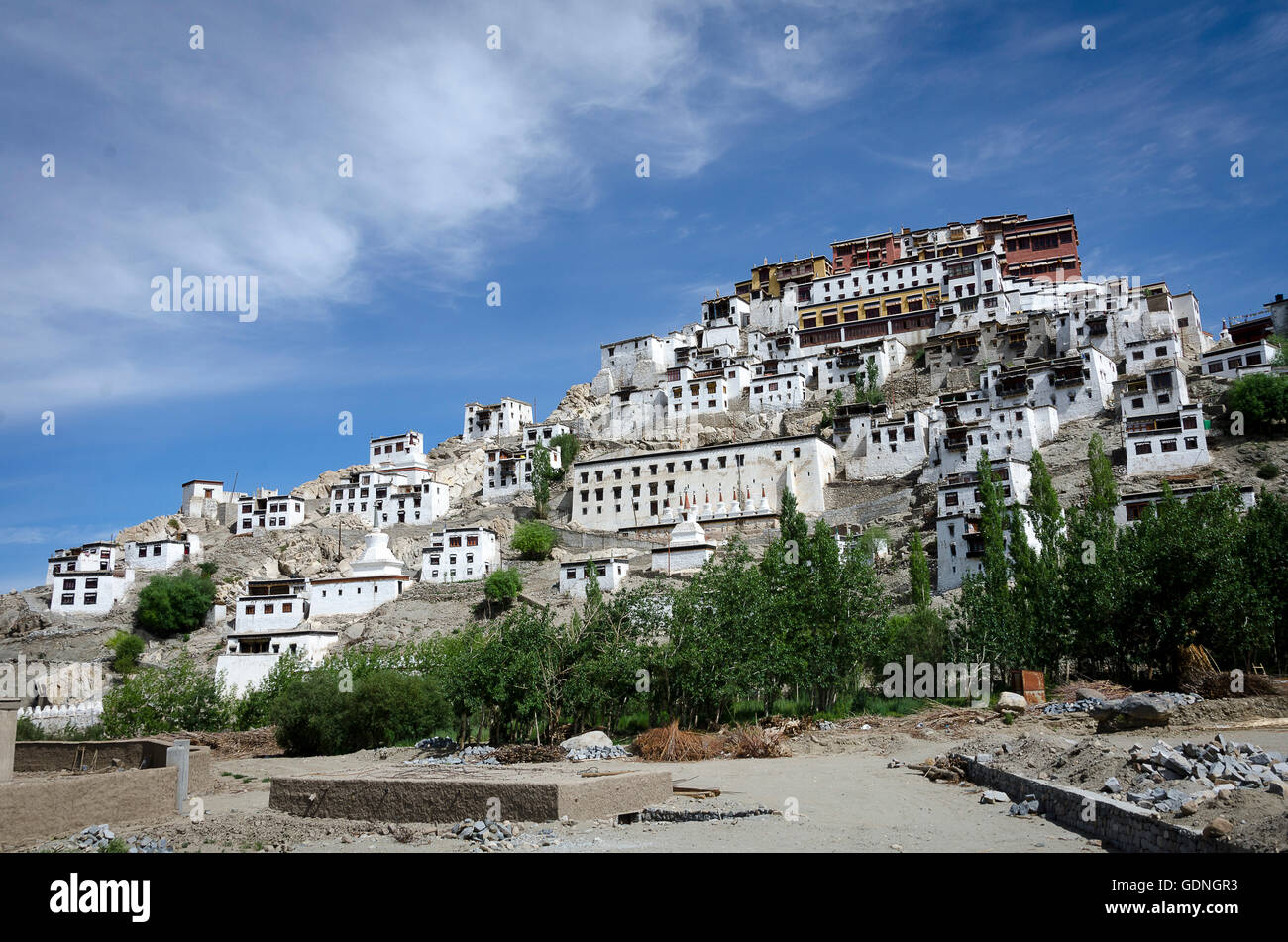 Thikse Gompa in der Nähe von Leh, Ladakh, Jammu und Kaschmir, Indien Stockfoto