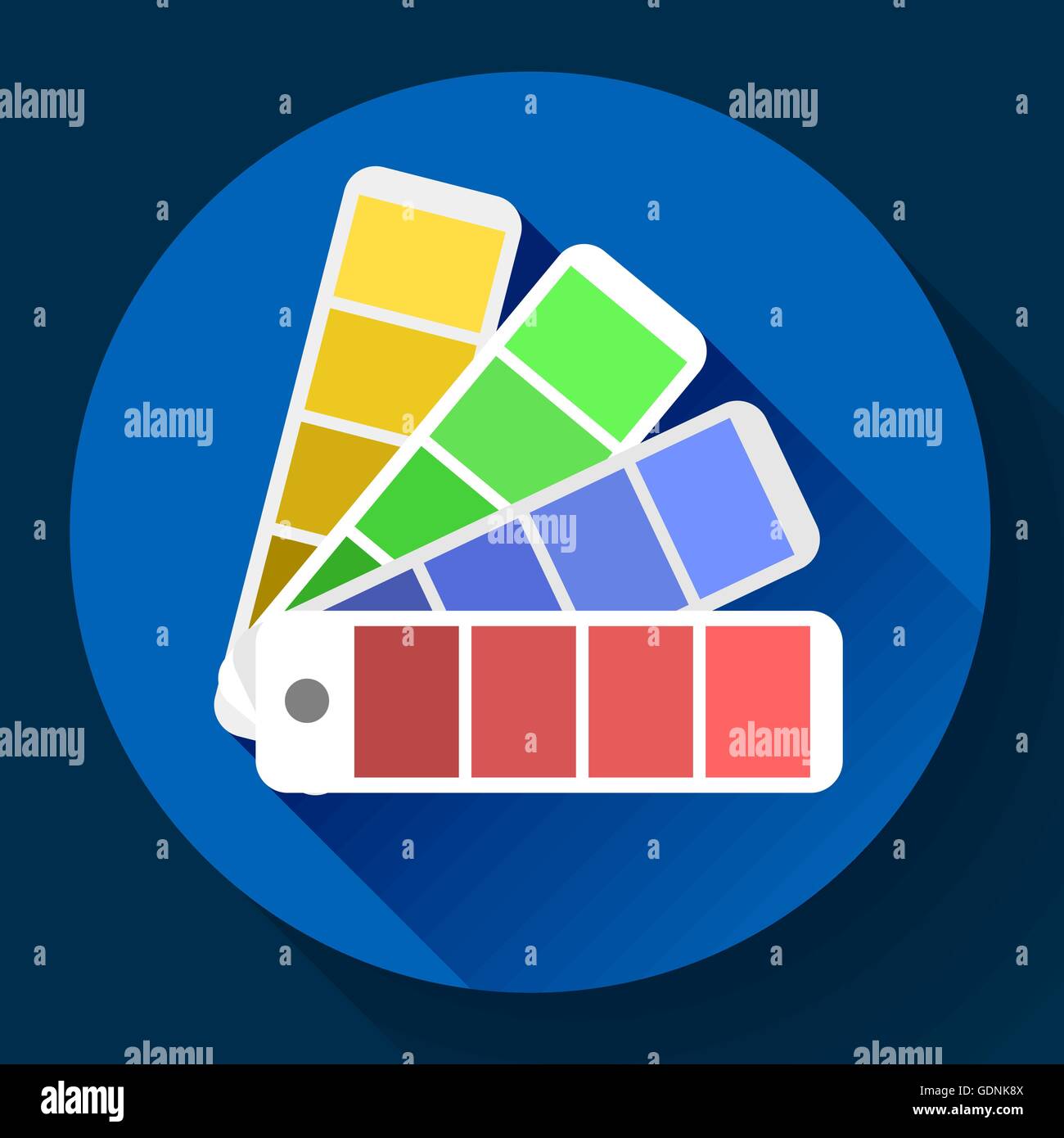 Reiseführer Farbfelder Farbpalette - typographischen Fan-Symbol. Flache Design-Stil. Stock Vektor