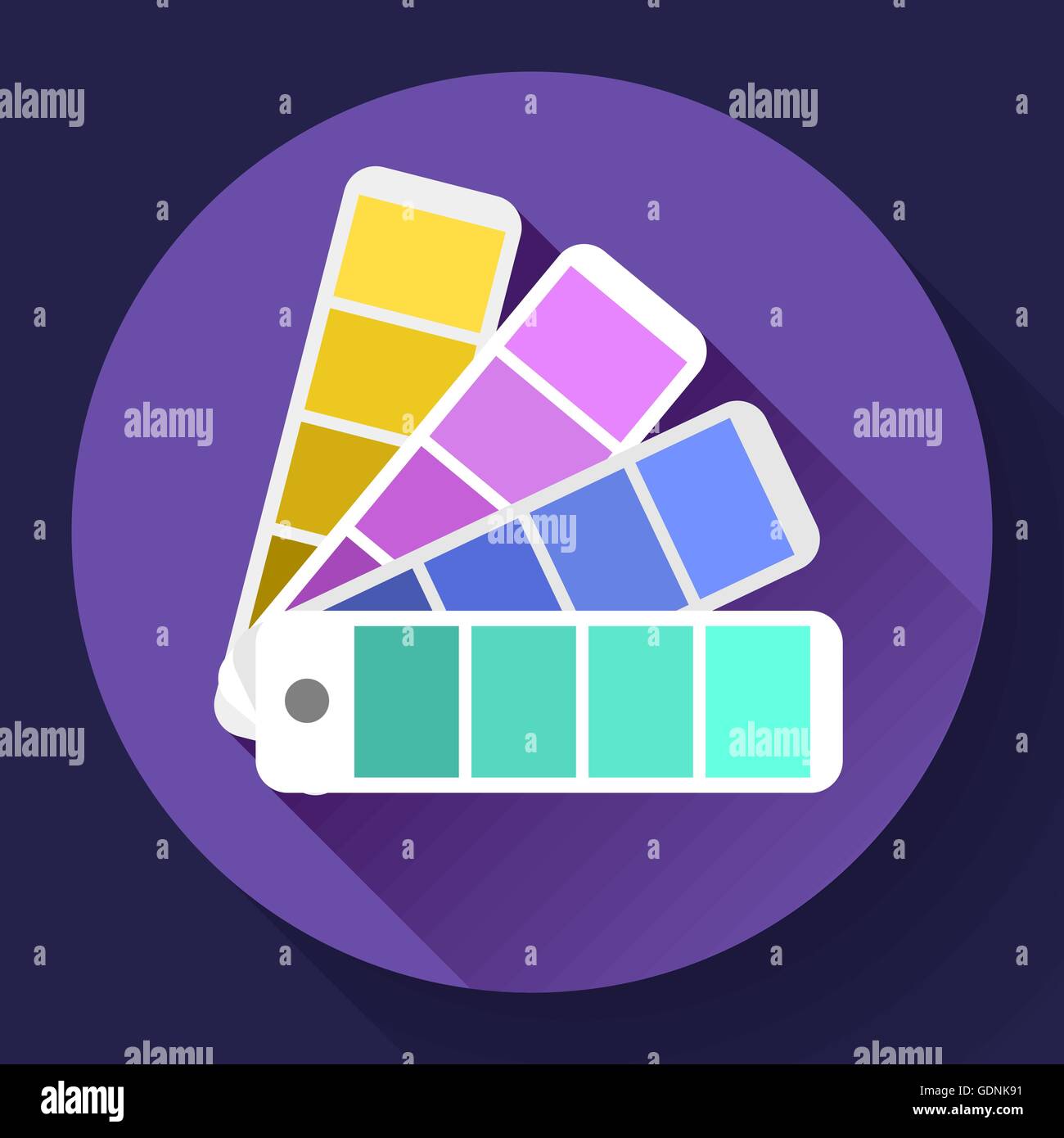 Reiseführer Farbfelder Farbpalette - typographischen Fan-Symbol. Flache Design-Stil. Stock Vektor