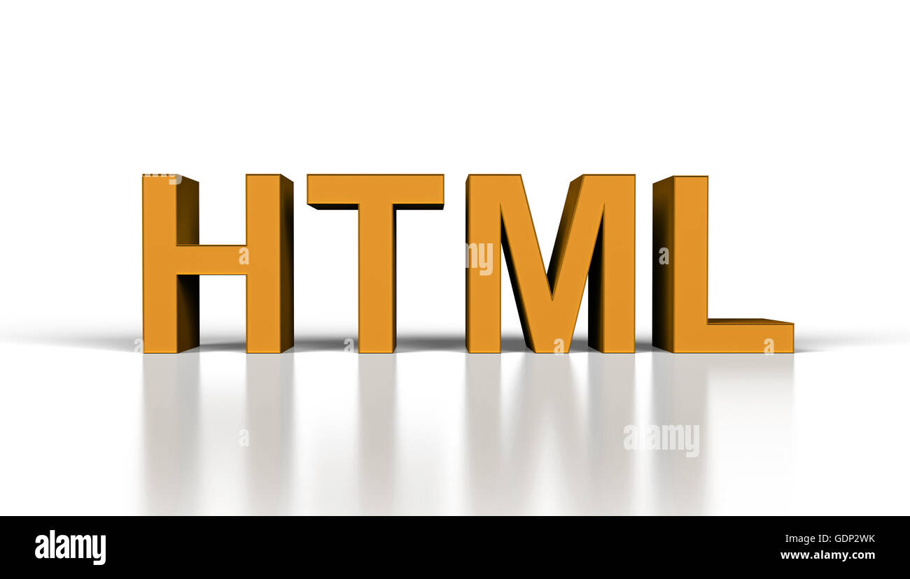 HTML als Hyper Text Markup Language, 3d Render-text Stockfoto