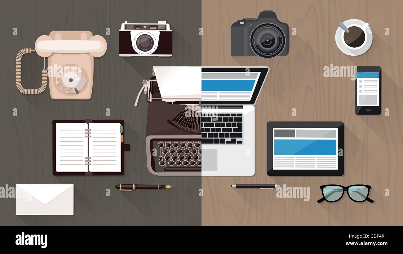 Desktop Und Gerate Entwicklung Von Schreibmaschine Tastatur Business Und Kommunikation Technologie Entwicklung Und Verbesserung Zu Arbeiten Stock Vektorgrafik Alamy