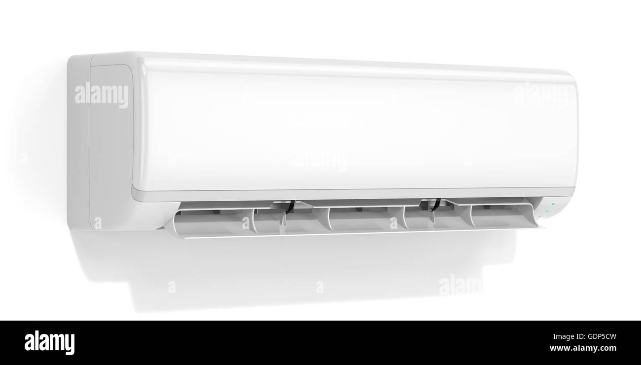 Weiße Farbe Klimaanlage Maschine isoliert auf weißem Hintergrund mit Schatten. 3D Renering ollustration Stockfoto
