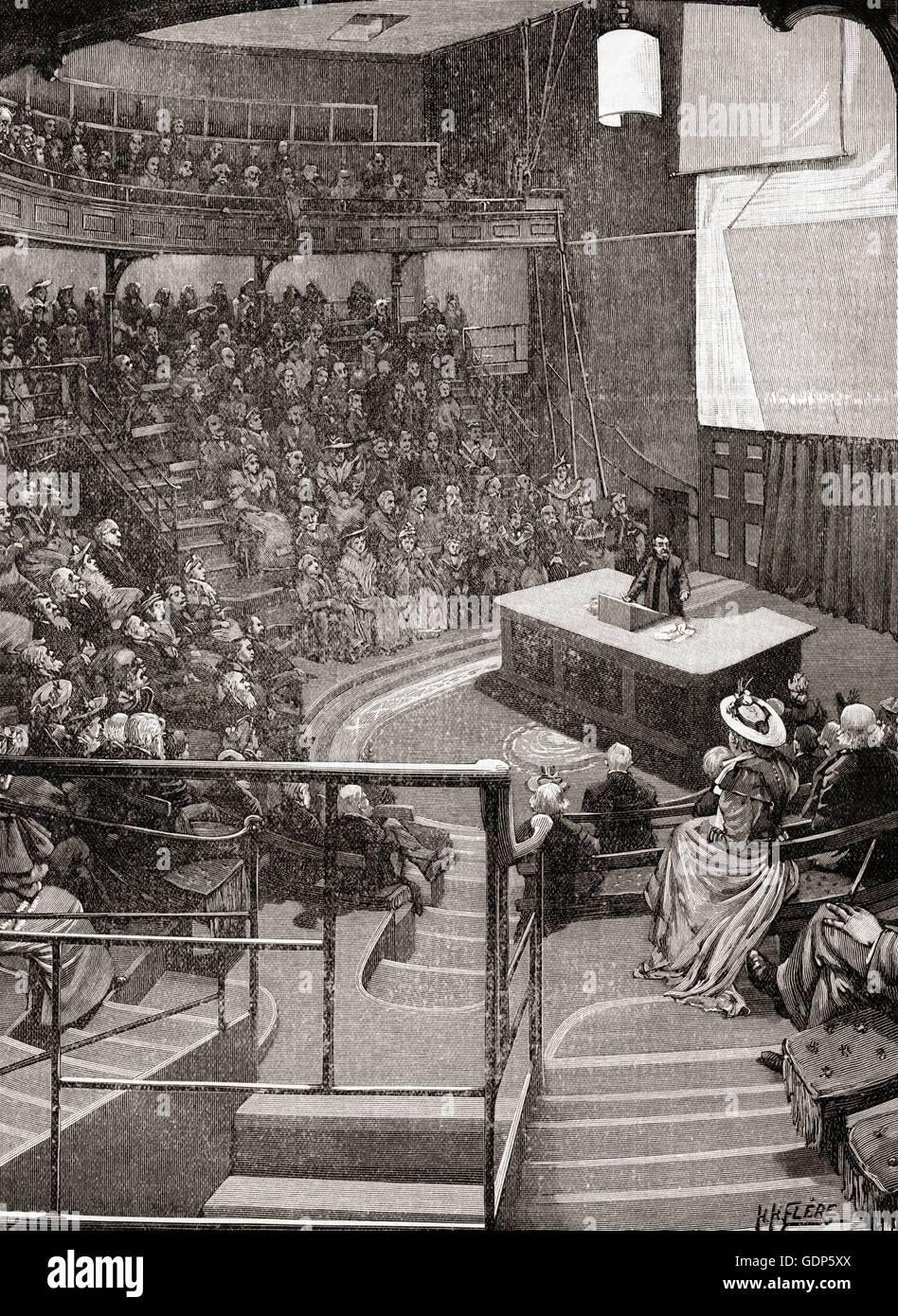 Der Vortragsraum, Royal Institution, London, England im 19. Jahrhundert. Stockfoto