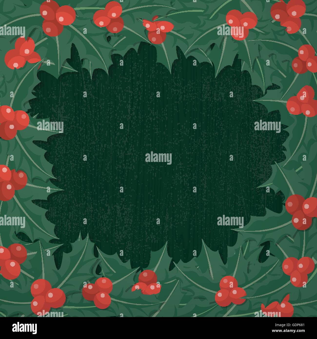 Weihnachtskarte mit Holly Kranz auf einem rustikalen Holztisch Vintage, leere Kopie Space center Stock Vektor