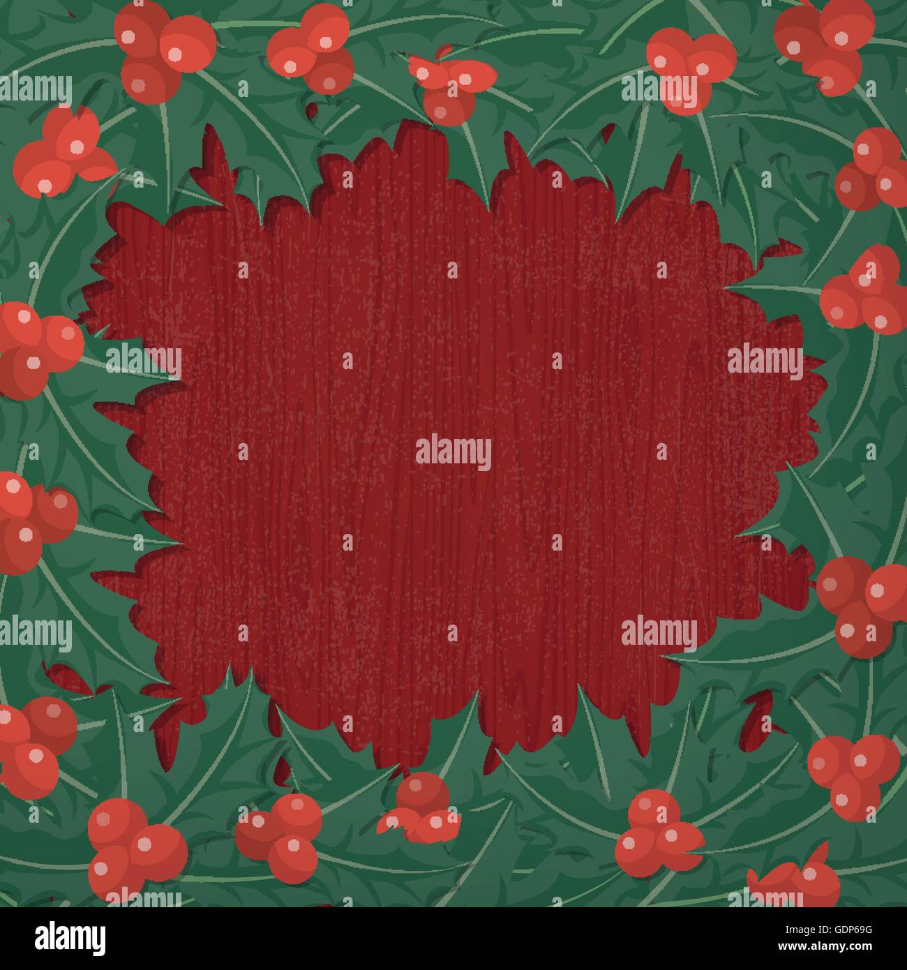 Weihnachtskarte mit Holly Kranz auf einem rustikalen Holztisch Vintage, leere Kopie Space center Stock Vektor