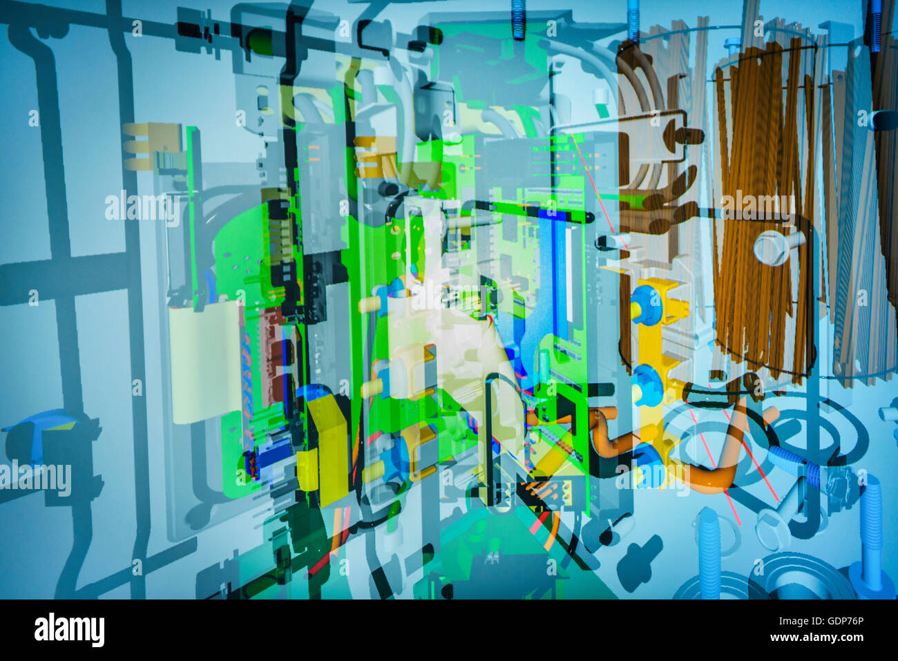 3D Bildschirm von Bauteilen in virtual-Reality-suite Stockfoto