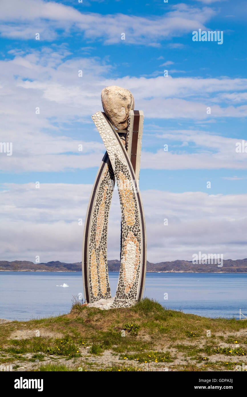 Inussuk Skulptur von Niels Motfeldt Beginn des Self-Governance markiert. Nuuk (Godthab), Sermersooq, Grönland Stockfoto