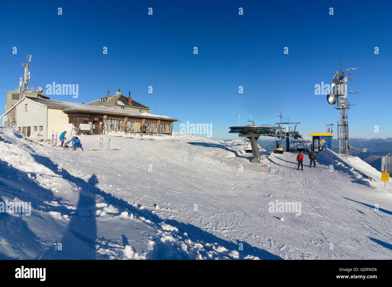 Mitterbach bin Erlaufsee: Gemeindealpe mit Terzer Haus und Skilift, Österreich, Niederösterreich, Niederösterreich, Mostvier Stockfoto