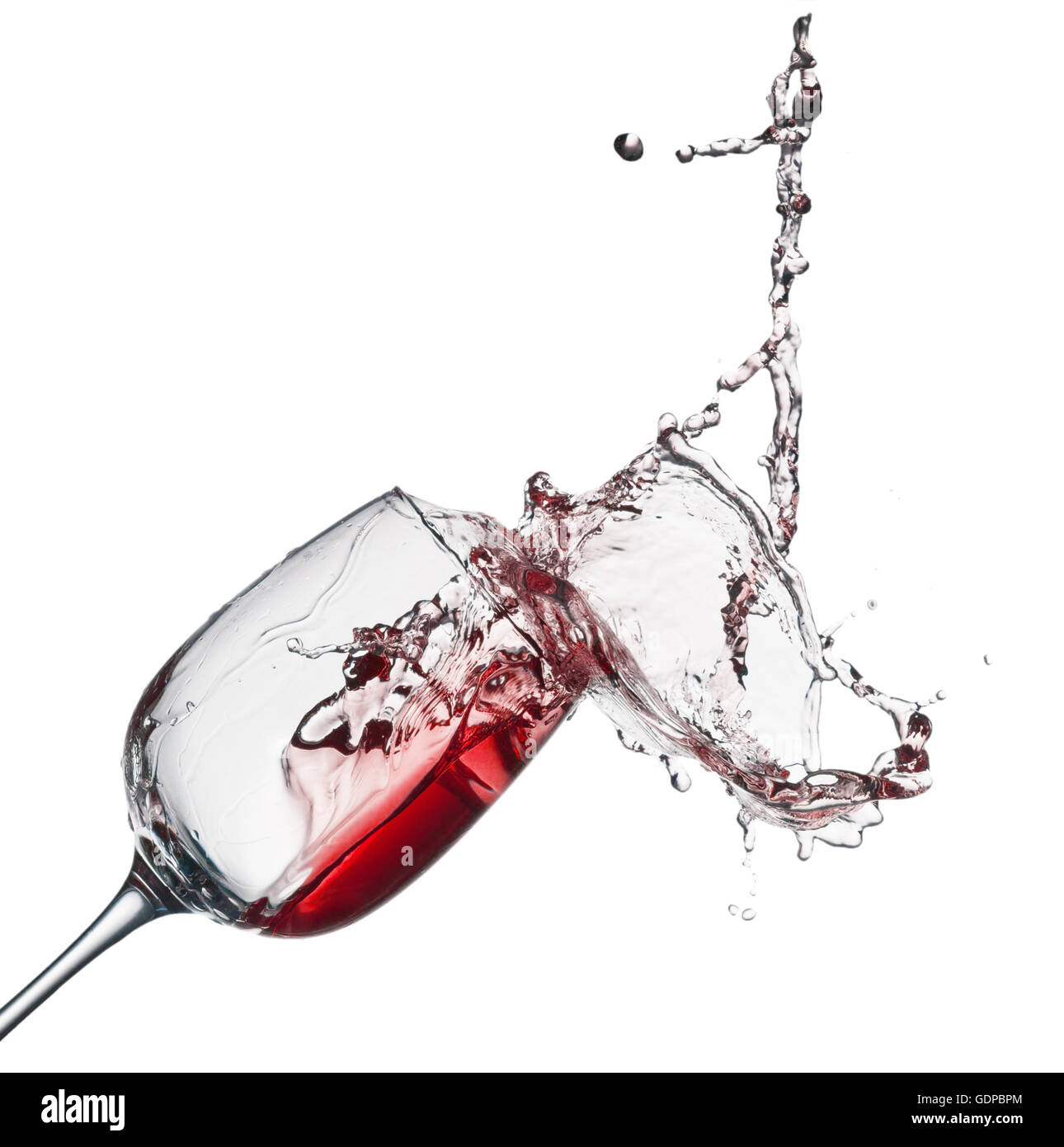 Rot Wein Splash aus Glas. Stockfoto