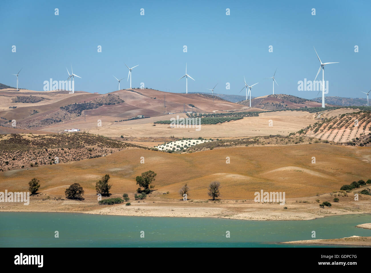 Embalse del Conde de Guadalhorce, ein Reservoir in der Region Malaga Andalusien in Spanien. Stockfoto