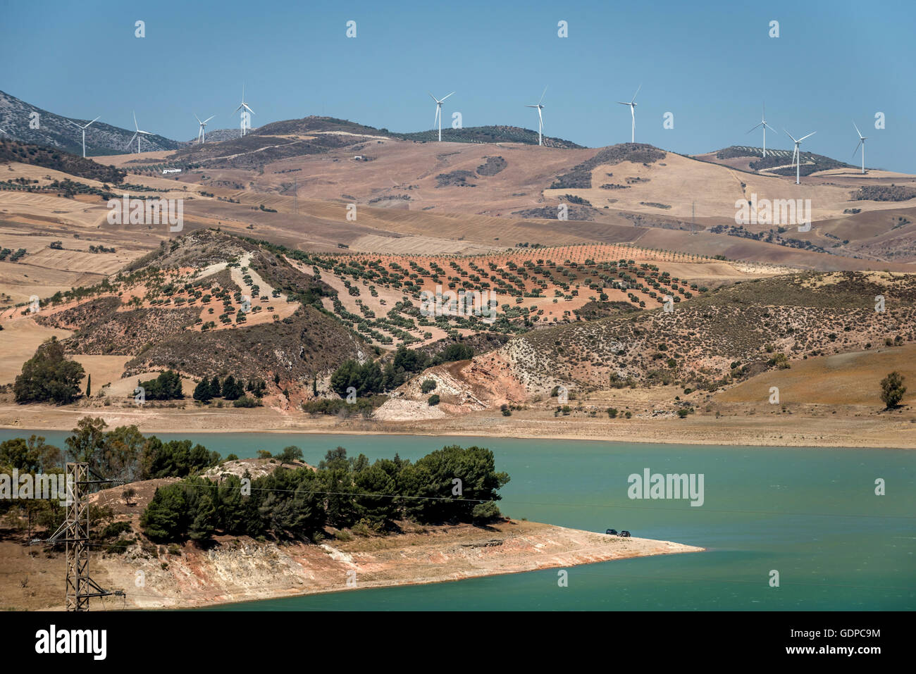 Embalse del Conde de Guadalhorce, ein Reservoir in der Region Malaga Andalusien in Spanien. Stockfoto