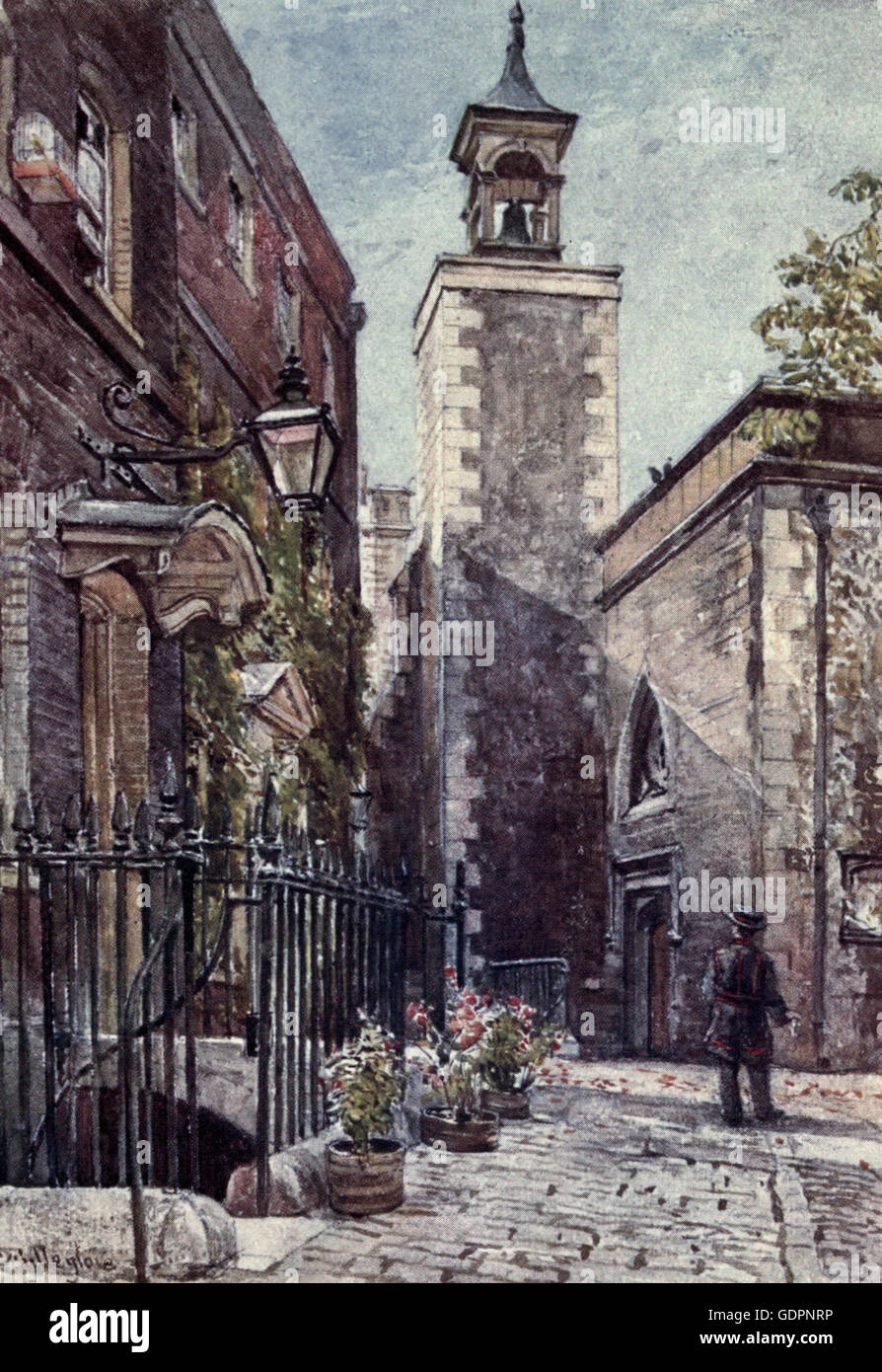 Kaplans Haus und Eingang zur Kirche St. Peter Ad Vincula Turm grün. Tower of London, ca. 1908 Stockfoto