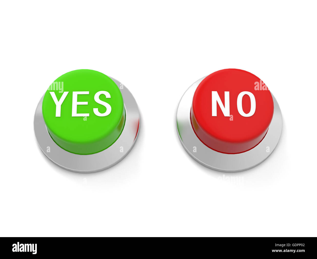 Eine grüne Schaltfläche "Ja" und ein roter Knopf "Nein" Stockfoto