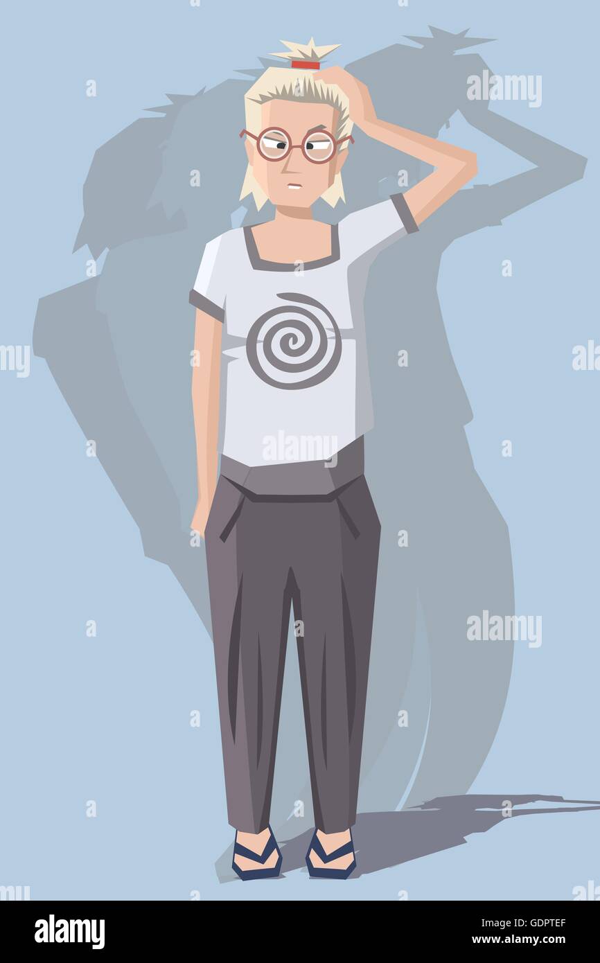 Frau mit Schwindel lustige ComicVektorillustration Stock