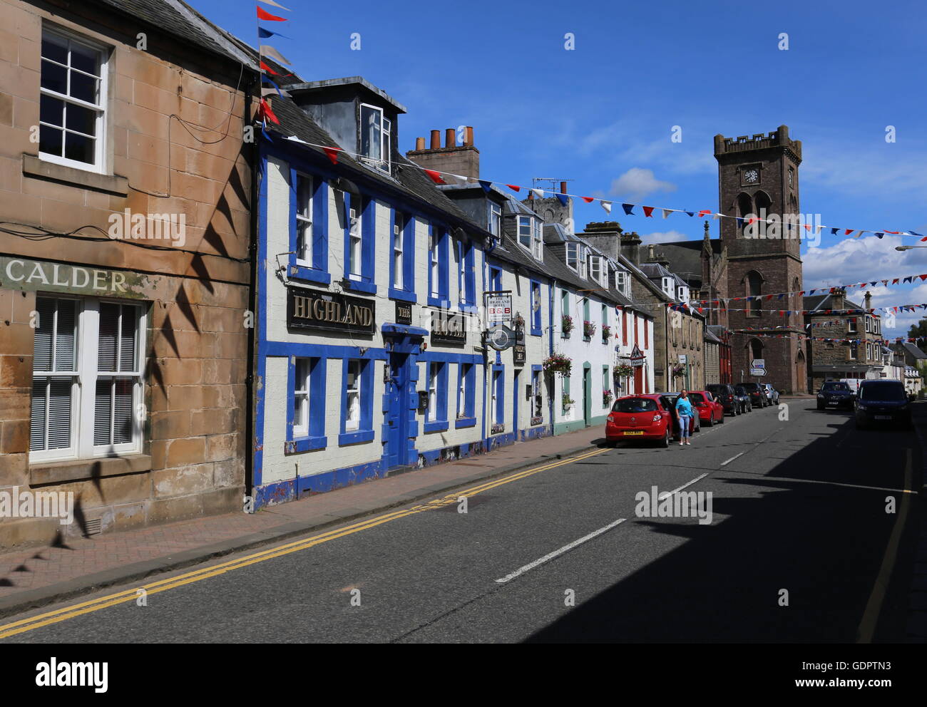 Doune street Szene mit Highland Hotel Schottland Juli 2016 Stockfoto