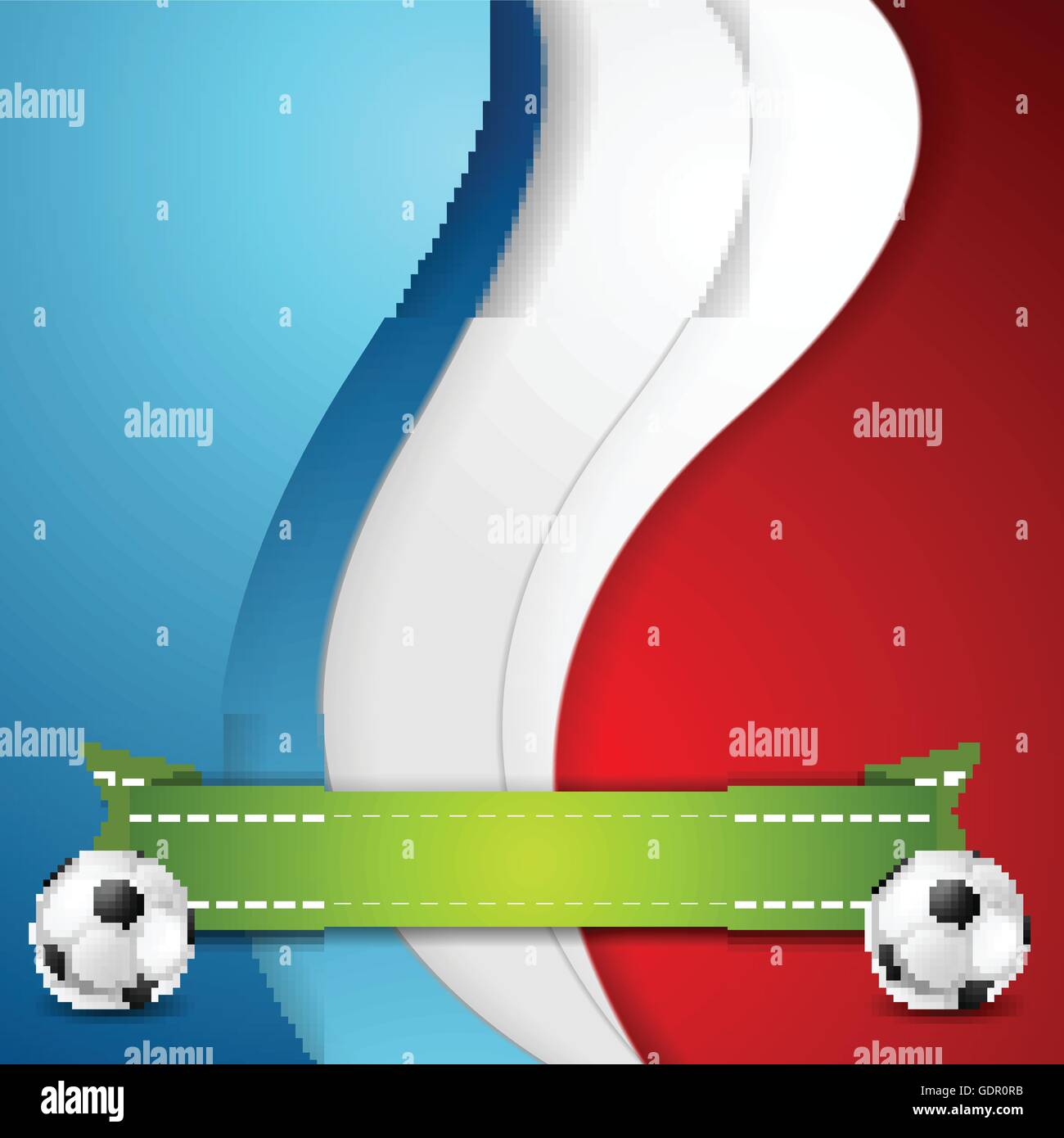 Graphischen Vektor Hintergrund der Fußball-Europameisterschaft in Frankreich mit corporate Wellen in französische Flagge und Grünband gefärbt Stock Vektor