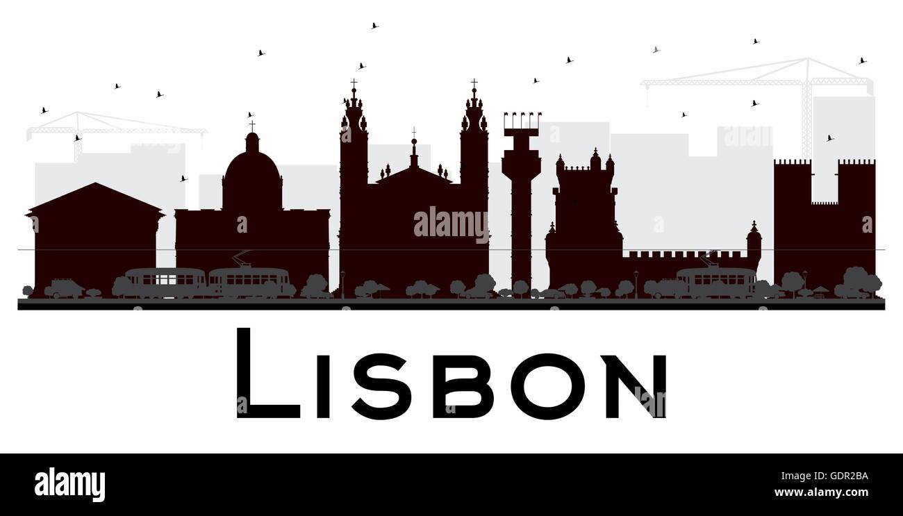 Lissabon Stadt Skyline schwarz-weiß Silhouette. Vektor-Illustration. Einfache flache Konzept für Tourismus Präsentation, banner Stock Vektor