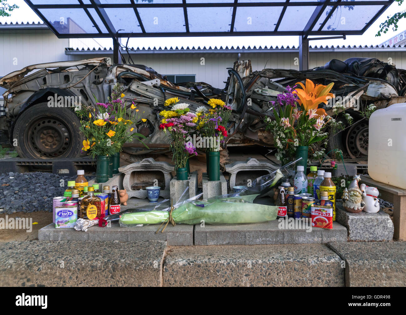 Ein Schrein für Polizei Opfer des Tsunami 2011, Präfektur Fukushima, Tomioka, Japan Stockfoto