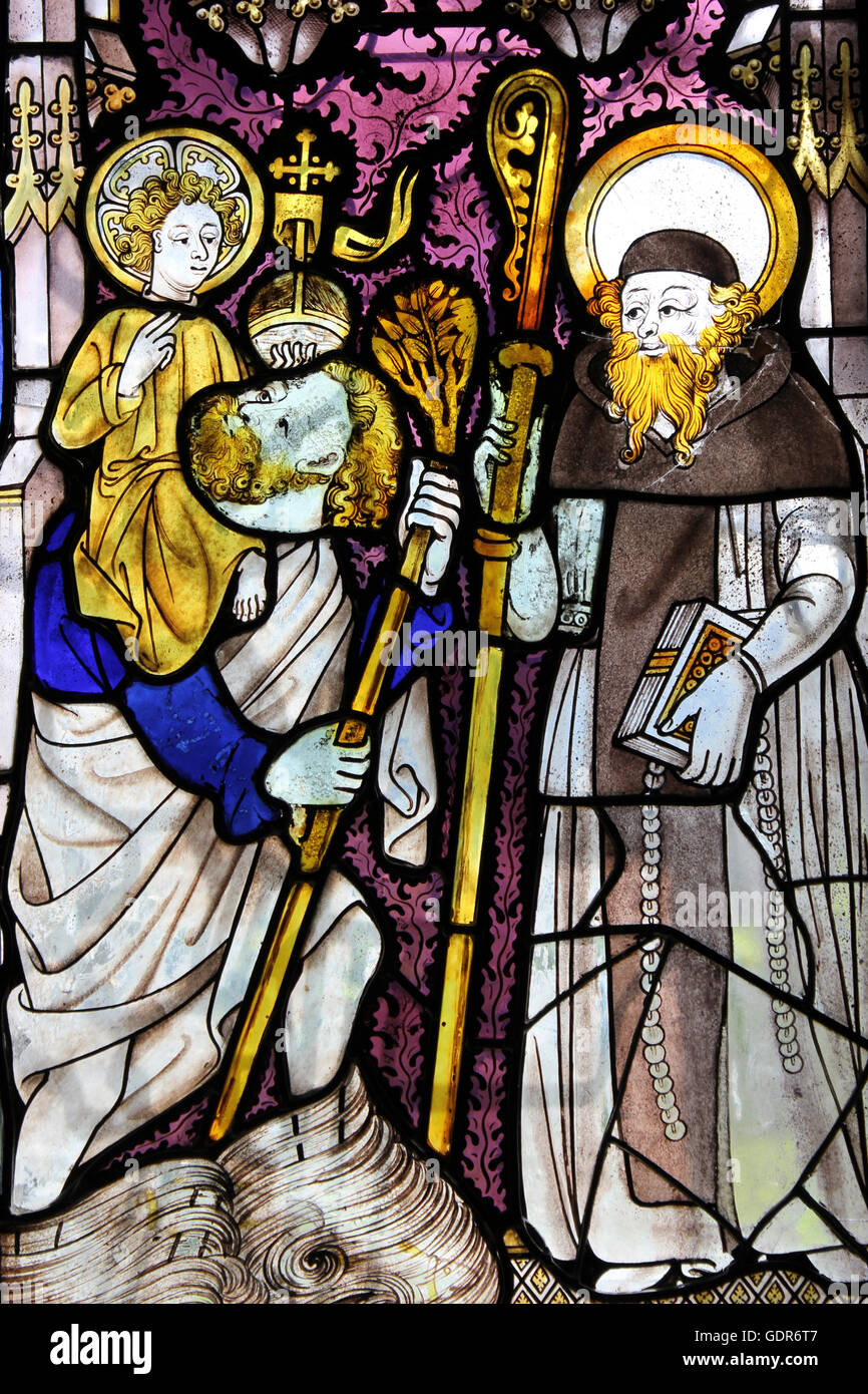 Glasfenster im Penmon Priory, Anglesey, Wales Stockfoto