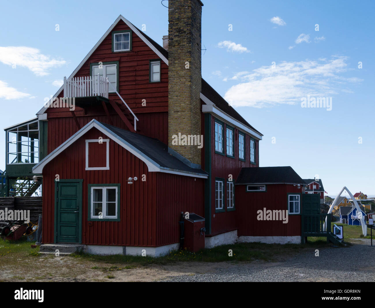 Koloniale Manager Haus 1846 wurde Telegraph Station 1933 Sisimiut Museum West Grönland Grünlandflächen zweitgrößte Stadt in Qeqqata Gemeinde Stockfoto