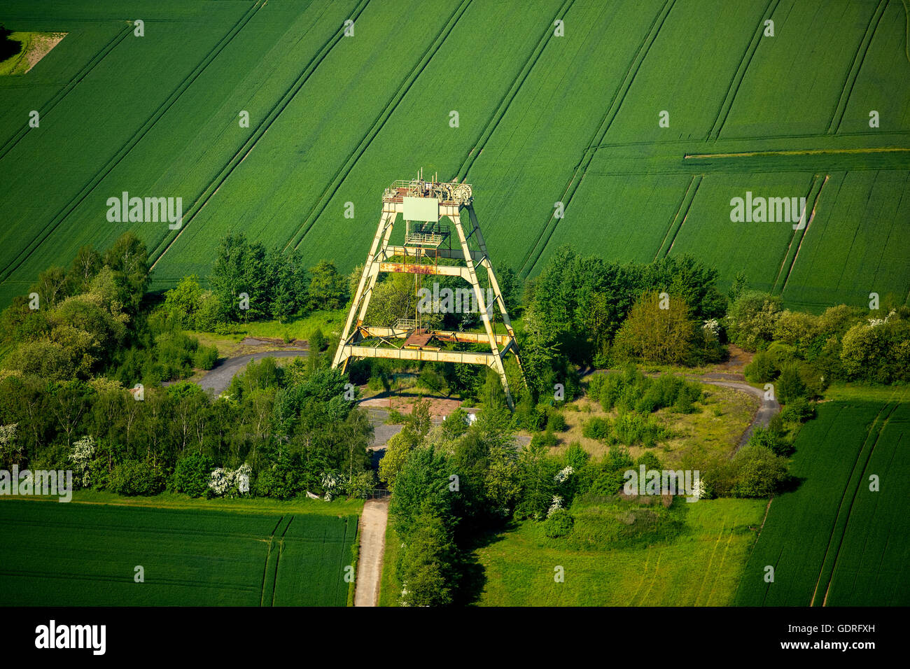 Luftaufnahme, geschlossen Bergwerk Radbod Schacht 6, Täufschacht, Hamm, Ruhr district, North Rhine-Westphalia, Deutschland Stockfoto