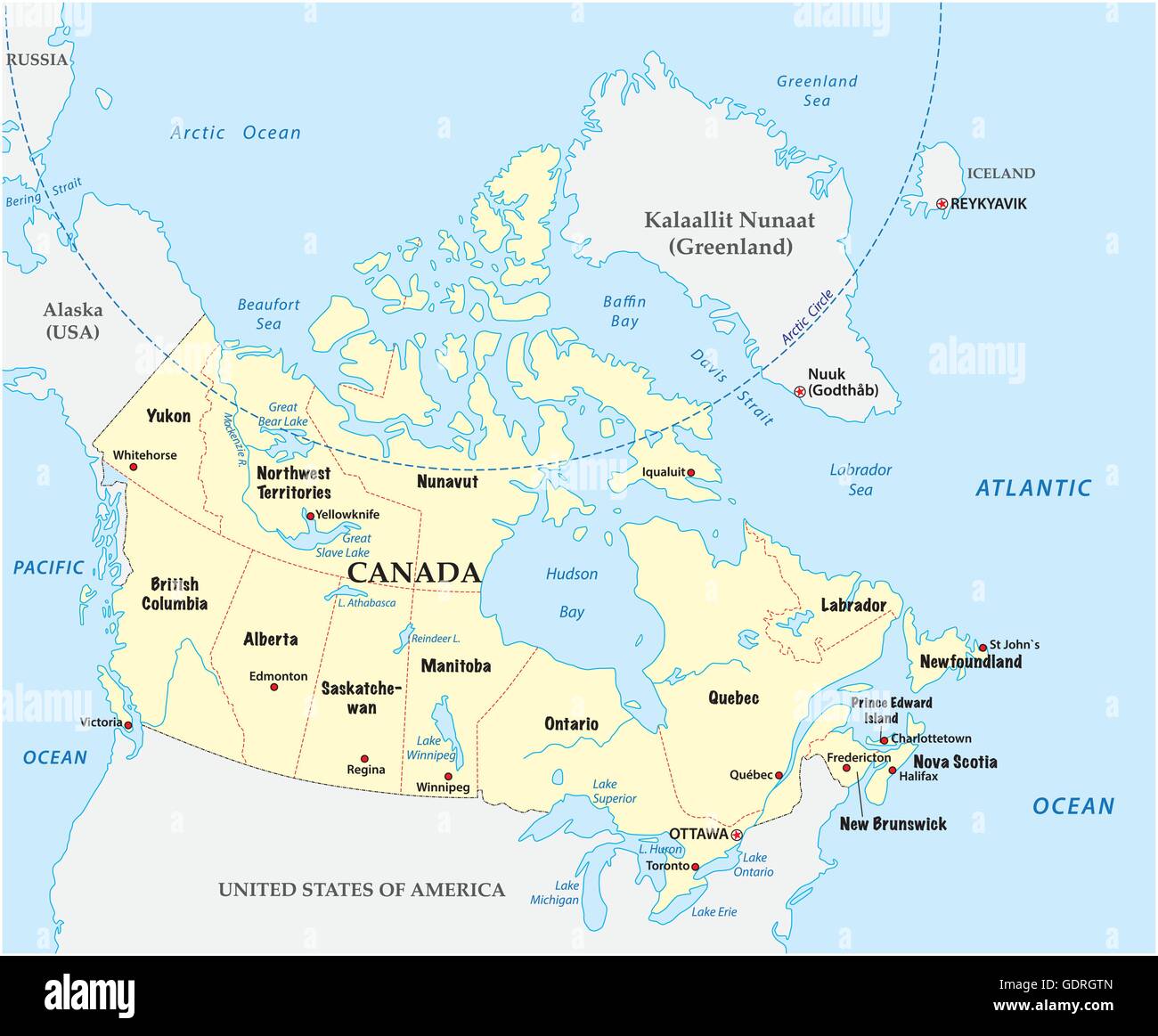 Kanada-Vektorkarte mit Provinzen und Grenze Stock-Vektorgrafik - Alamy