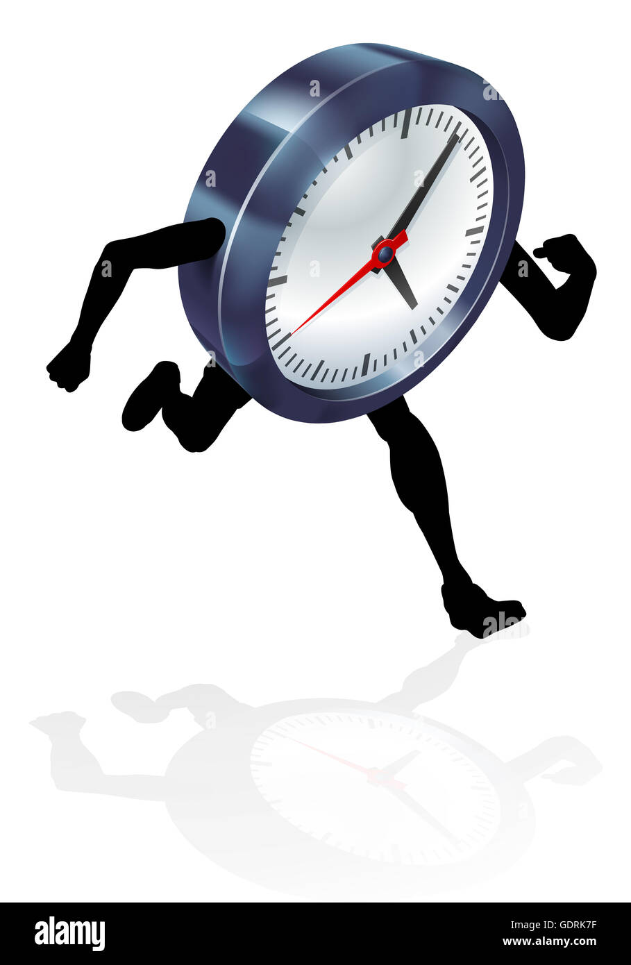 Eine Abbildung eines laufenden Uhr Charakter. Konzept vielleicht für Zeitdruck oder Running out of time Stockfoto
