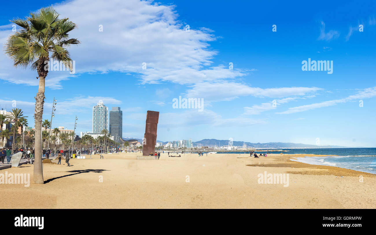 Strände von Barcelona-Stadt-Panorama-Ansicht Stockfoto