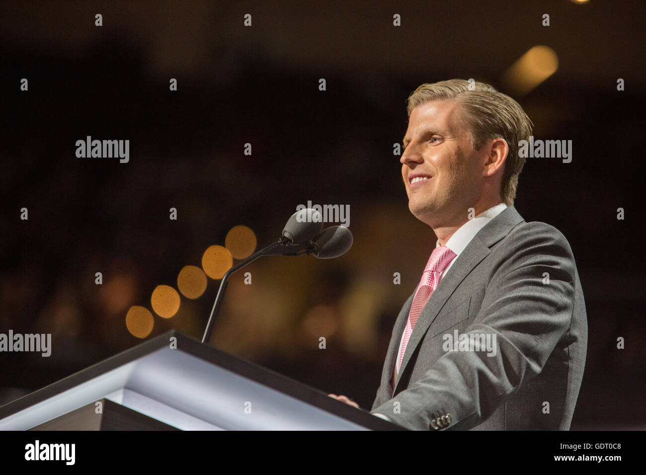 Cleveland, Ohio, USA; 20. Juli 2016: Eric Trump, Sohn von Donald Trump, spricht auf der Republican National Convention. (Philip Scalia/Alamy Live-Nachrichten) Stockfoto