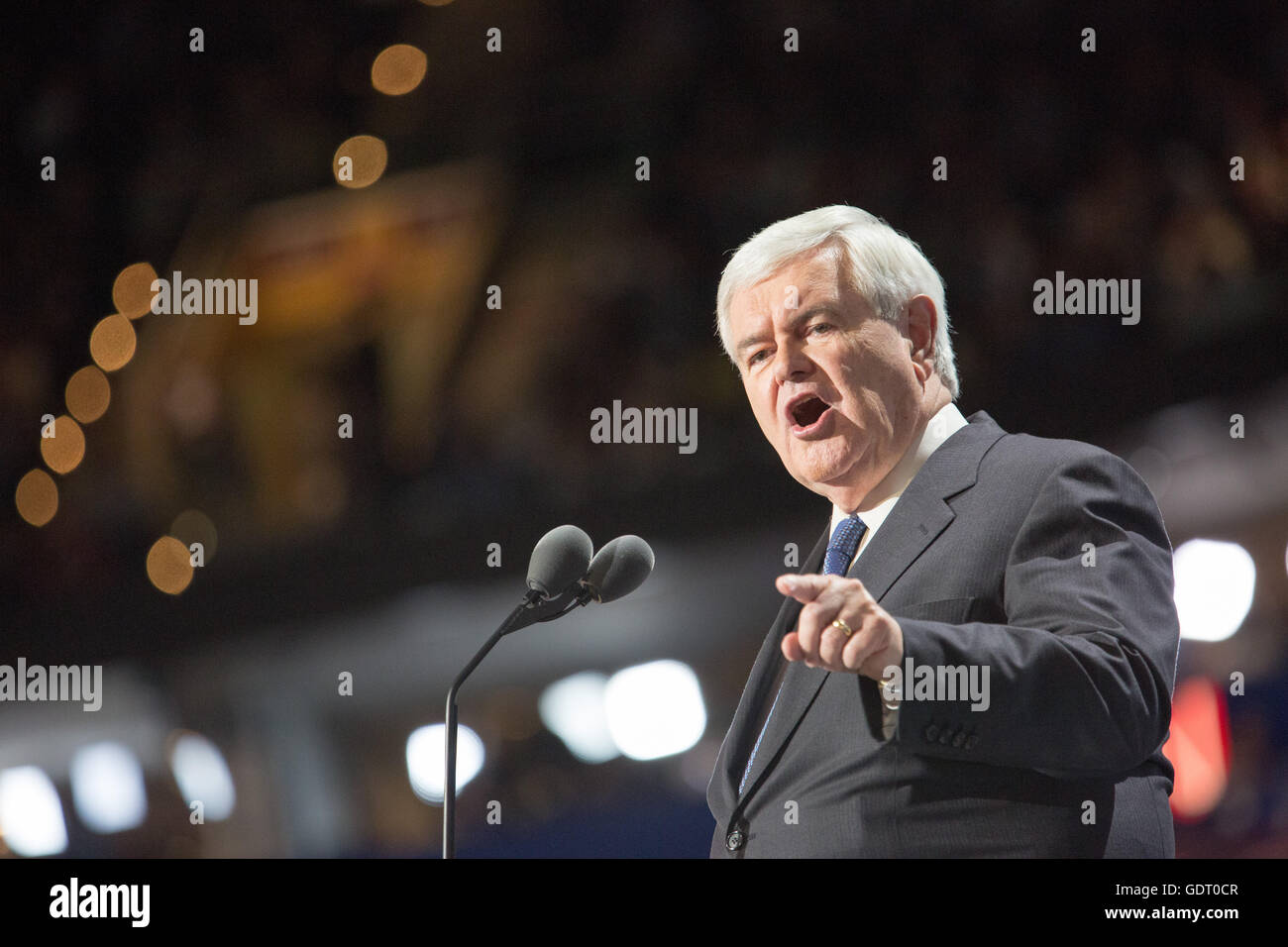 Cleveland, Ohio, USA; 20. Juli 2016: Newt Gingrich, ehemaliger Sprecher des Repräsentantenhauses, spricht auf der Republican National Convention. (Philip Scalia/Alamy Live-Nachrichten) Stockfoto