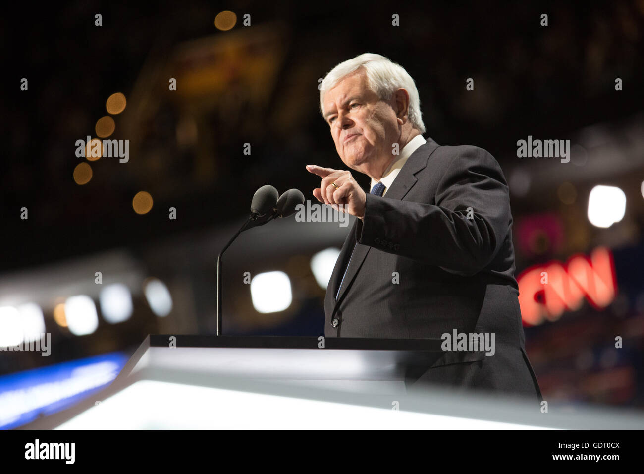 Cleveland, Ohio, USA; 20. Juli 2016: Newt Gingrich, ehemaliger Sprecher des Repräsentantenhauses, spricht auf der Republican National Convention. (Philip Scalia/Alamy Live-Nachrichten) Stockfoto